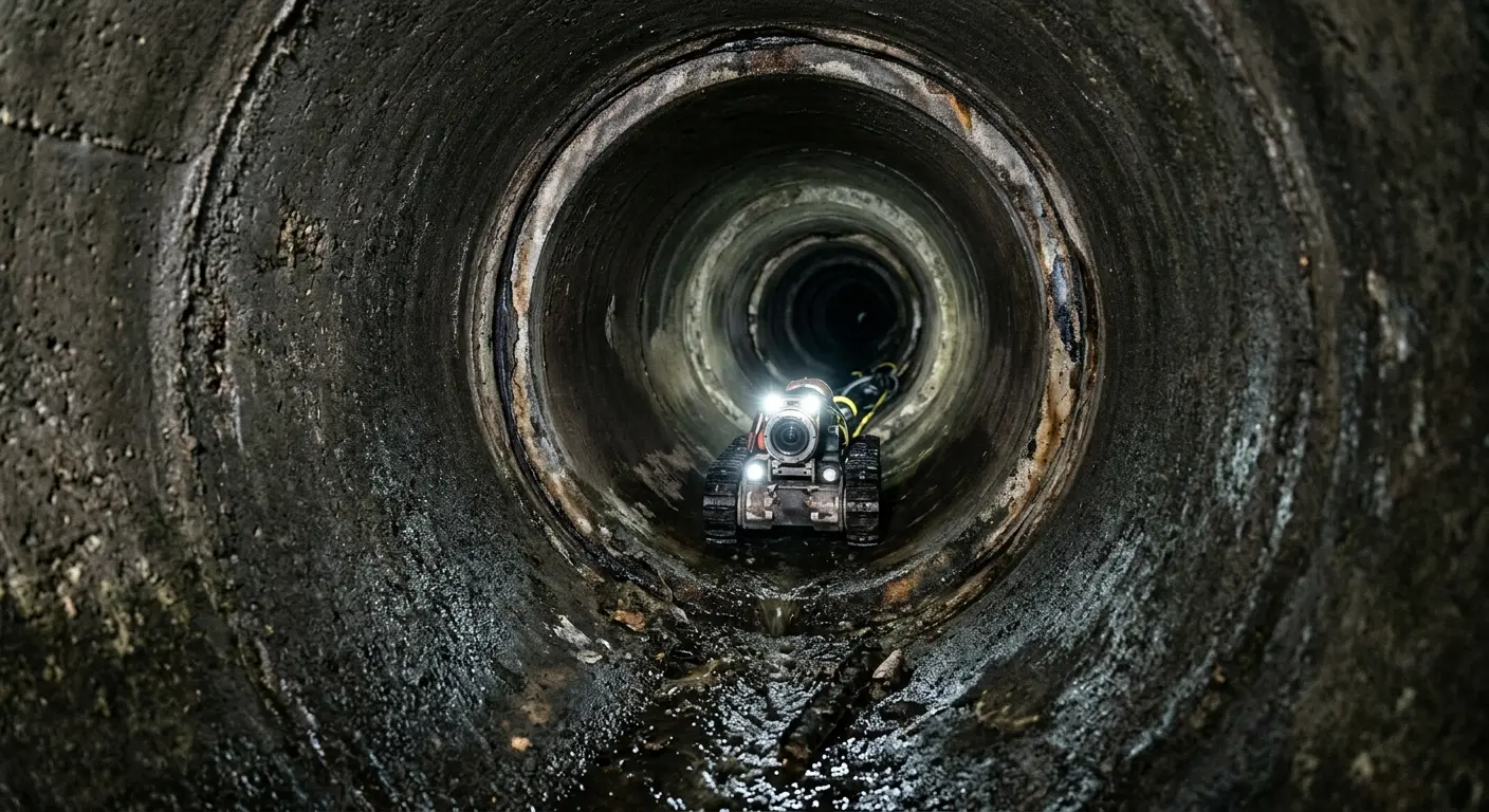 Robotic sewer camera inspecting pipe interior for Drain Snake Service in Bell Gardens